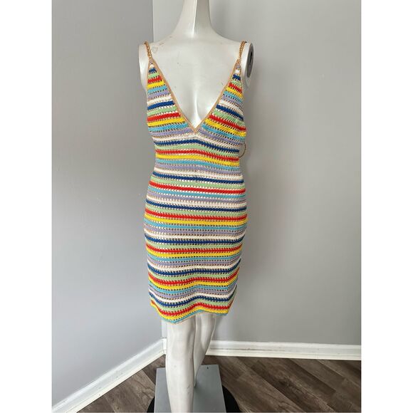NWT My Beachy Side V-neck Ali Strappy Crocheted Mini Dress Multicolor Small - Picture 6 of 11